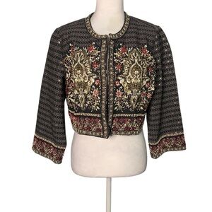 Soft Surroundings Black Multicolor Mandala Bolero Embellished Beaded Jacket - M